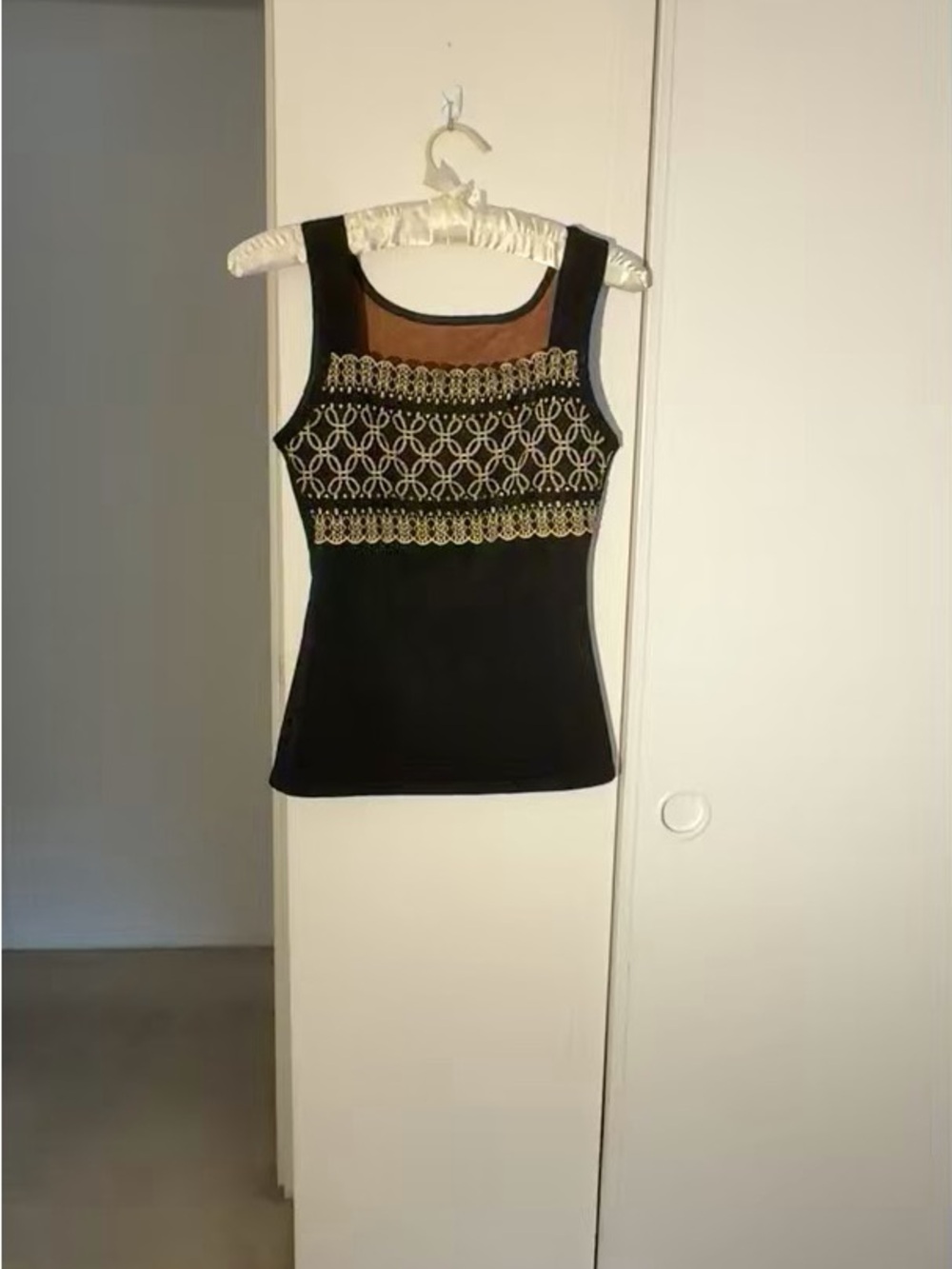 Vintage 90s Embroidered Mesh Corset-Style Top